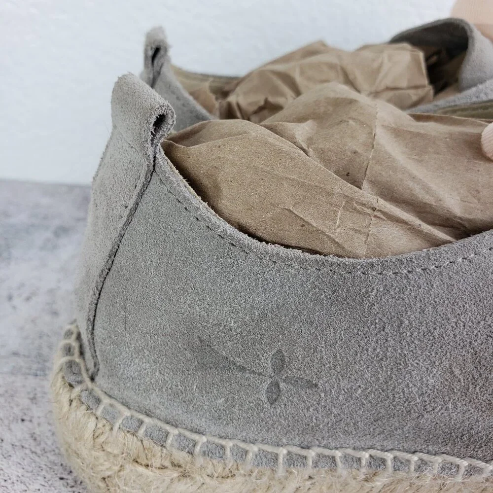 Manebi Hamptons Espadrille Sneaker Platform Jute Gray Suede Leather size 41